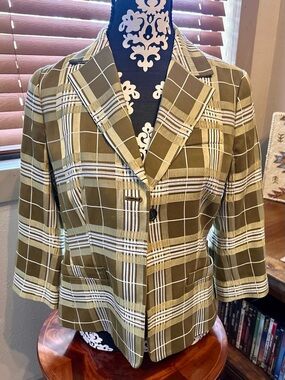 Banana Republic Khaki Green Plaid Women's Blazer Jacket sz 8